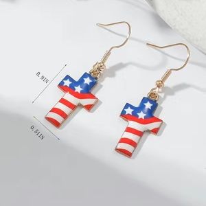 Patriotic Cross Red White and Blue Earrings